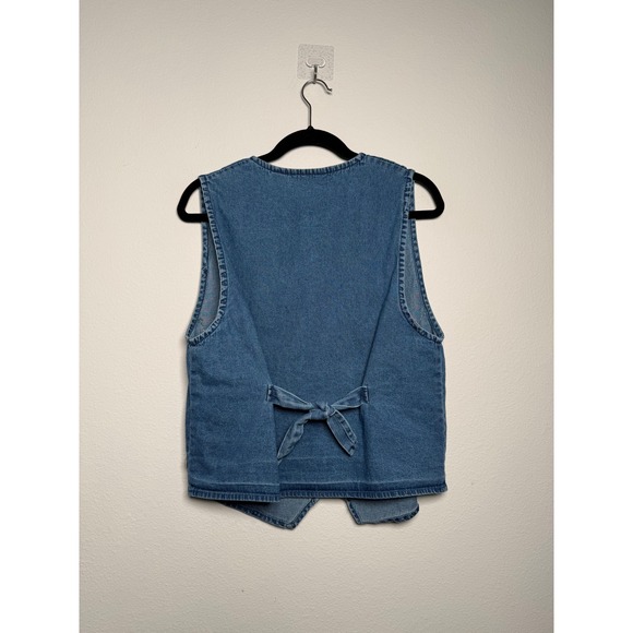 Vintage Denim Vest  Embroidered Button Floral Applique - Picture 5 of 7